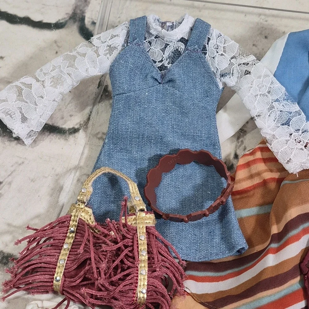 Vintage Barbie Clothes Accessories Lot Dresses Picnic Blanket Lace Shorts Tea
